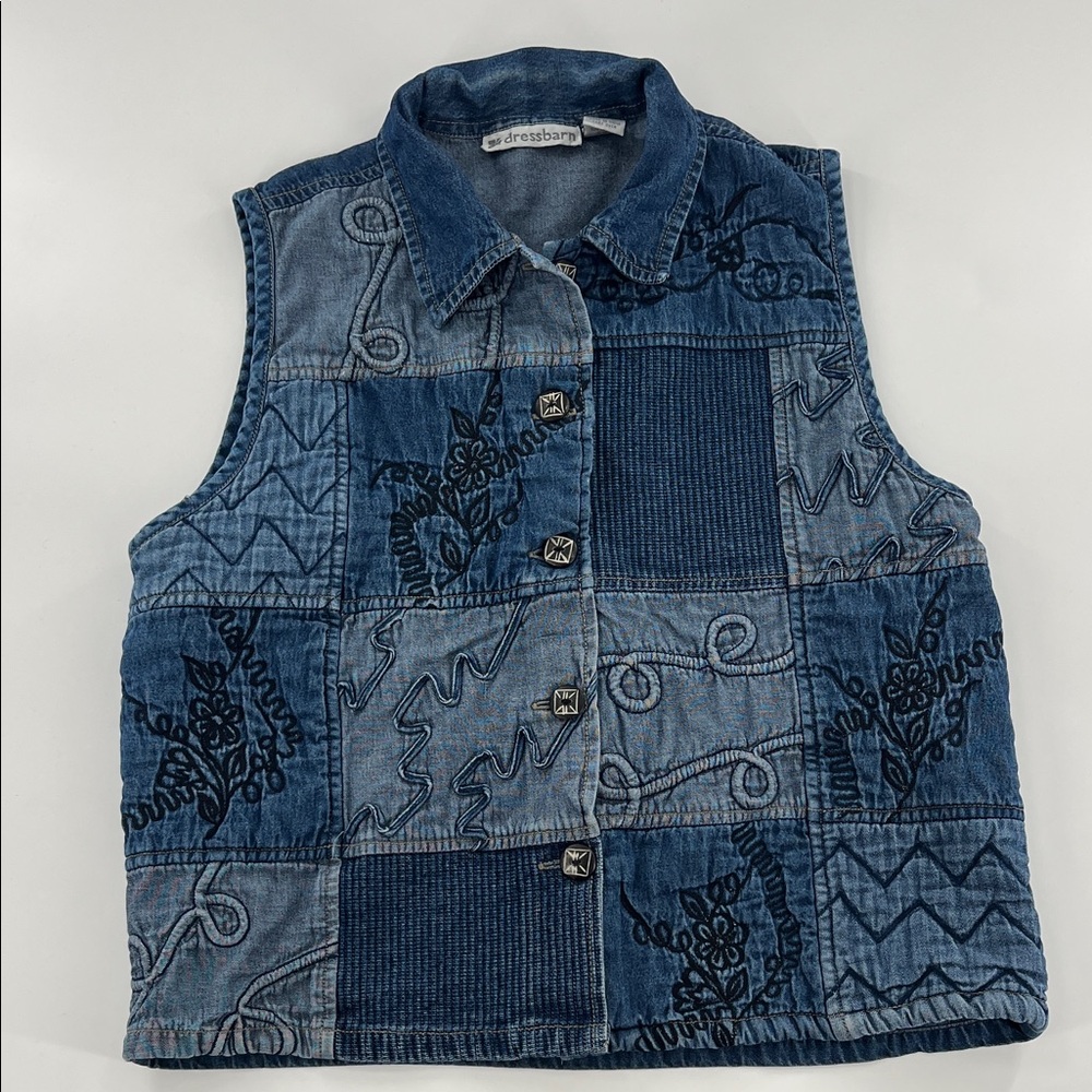 Vintage denim patchwork vest embroidered art teacher‎ eclectic grandma M - Picture 2 of 8